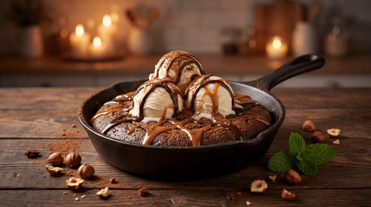 Brownie fondant à la poêle pour soirées froides et joyeuses