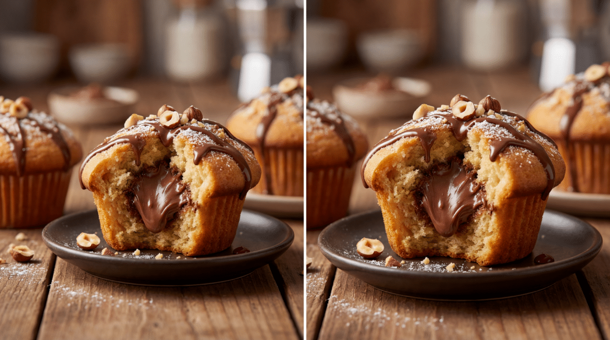 Muffins au cœur Nutella : une pâte moelleuse, bien gonflée et ultra gourmande, prête en seulement 25 minutes