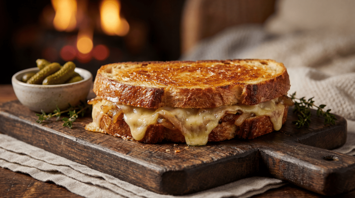 Sandwich rustique au fromage coulant pour soirées glaciales